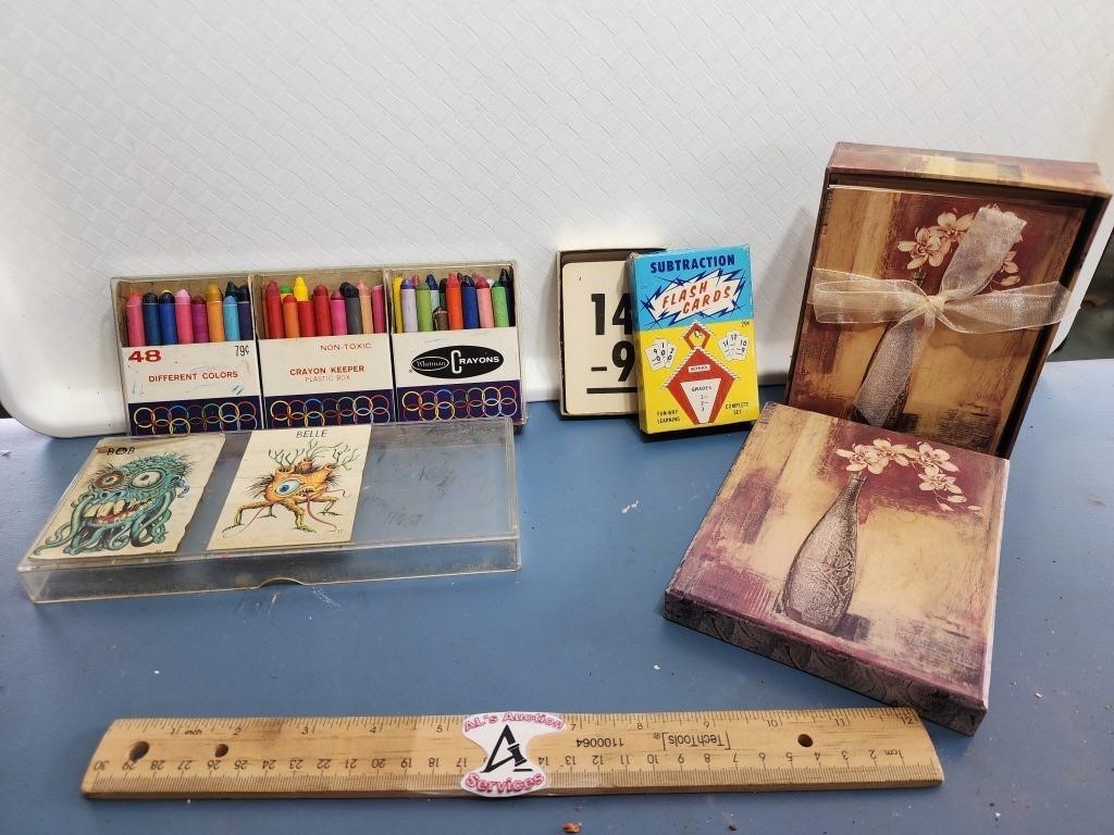 Vintage Crayons, Flash Cards, & Stationary