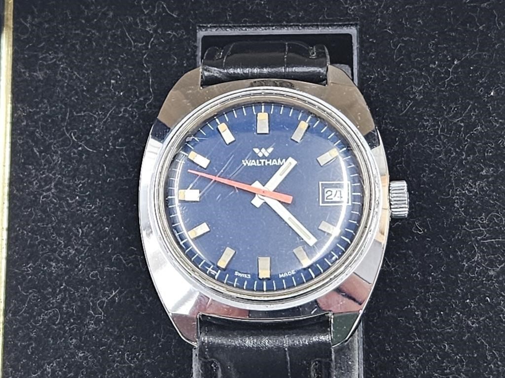 Nice Working Blue Dial Manual Waltham Watch