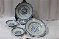 Lot of 5 Chinese Rice Pattern Bowls