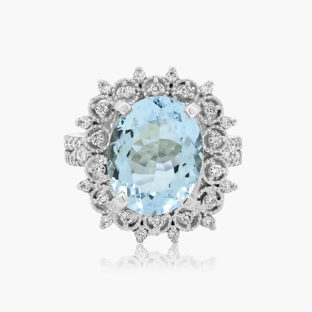 14K WHITE GOLD 5.00CT AQUAMARINE 1.25CT DIAMOND RI