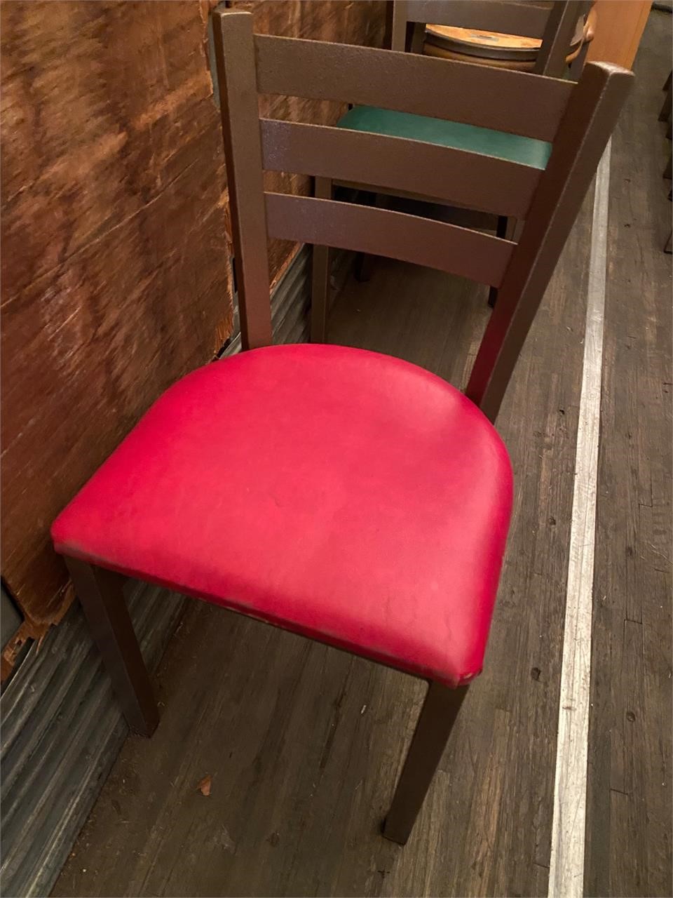 2 bright red vinyl cushion seat steel frame chair