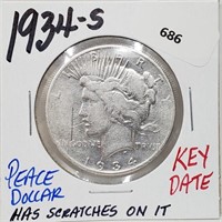Key Date 1934-S 90% Silver Peace $1 Dollar