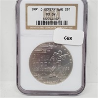 NGC 1991-D MS69 Korean War $1 Dollar
