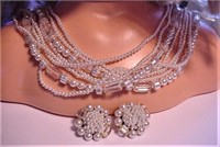 Faux Pearls 2-Strand Necklace & Earrings Japan