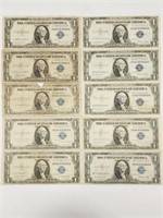 (10) 1935 C, D, E & G $1 Silver Certificates