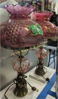 Cranberry Iridescent Grape Pattern Table Lamps