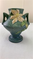 Roseville blue Clematis handled vase 188-6"