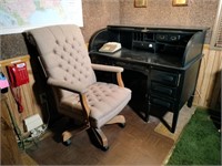 Antique Roll Top Desk, Desk Chair, Adding Machine
