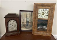2 Antique Clocks & Prints