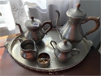 HOLLAND PEWTER TEA SET WITH TRAY