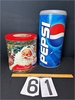 2 Pepsi tins & Pepsi bank 9” X 18”
