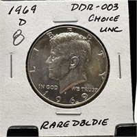 1969-D JFK SILVER HALF DOLLAR DDR-003 DOUBLED