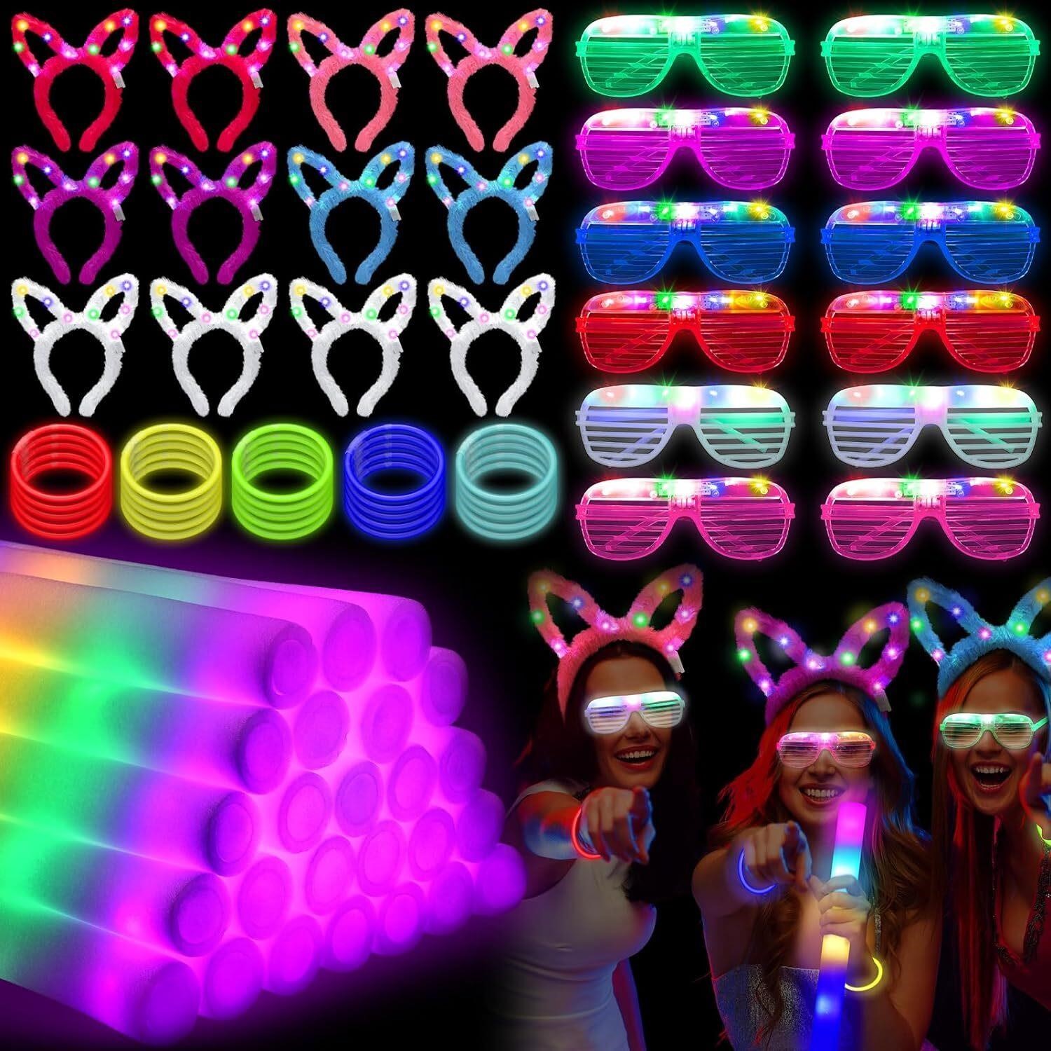 296pc Glow Party Set: Sticks  LED Glasses  More