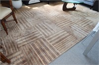 Block striped earth tone wool area rug