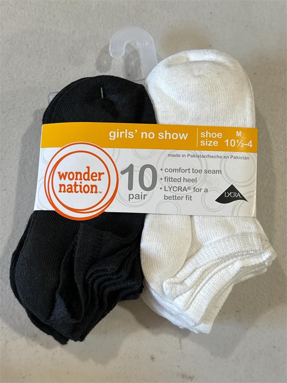 Girls No Show 10 Pair Black and White Socks Size 1