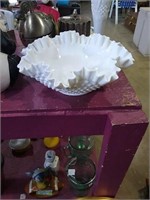 Fenton white bowl and unmarked white vase.  Bowl