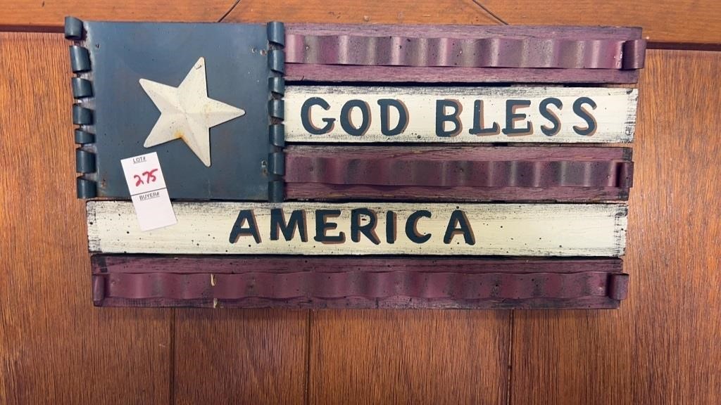 God bless America wood/metal decor 15in x 8in