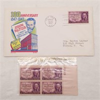 1947 1st Day Issue J Pulitzer + Plate Block