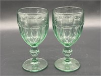 (2) Vintage Green Pressed Glass Soda Glasses