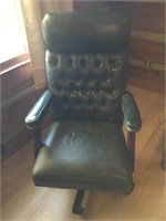 Vintage Green Leather Office Chair, Good Shape