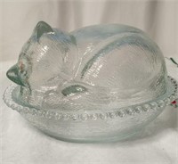 Clear cat glass candy dish