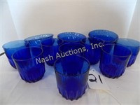 6 cobalt blue bowls & 8 cobalt blue glasses