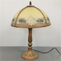 Antique metal base table lamp w/ decorated