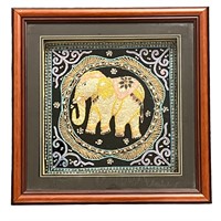 Elephant Embroidery Shadowbox - 19" x 19"