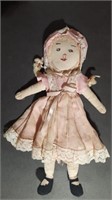 Antique Cloth Rag Doll With Pink Lace Dress.(9G)