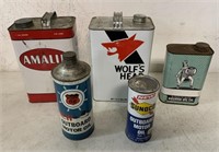 5 assorted adv. oil cans