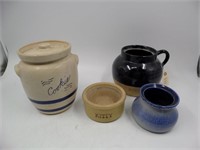 Lot (4) Stoneware Items - Bean Pot, Cookie Jar, Ec