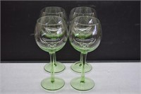 4 Tall Green Wine Glasses