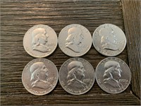 (6) 1957 Franklin Half Dollars