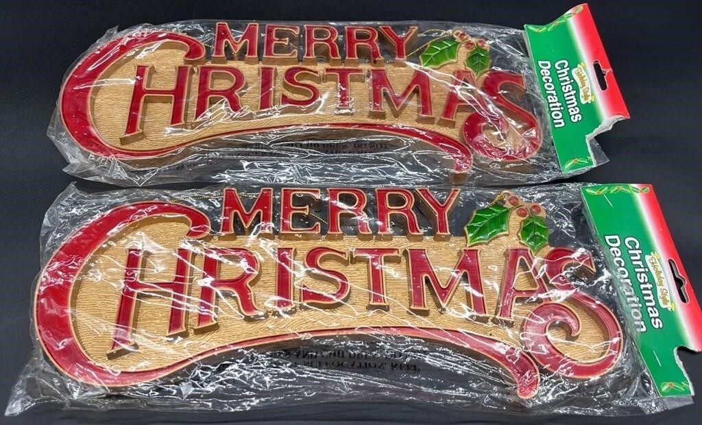 2 Merry Christmas Plastic Wall Hangers