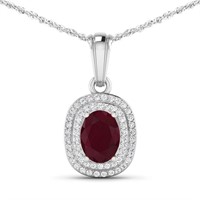 14KT White Gold 1.5ct Ruby and Diamond Pendant wit