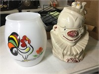 Vintage clown cookie jar and hand painted chicken
