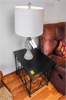 Black Side Table & Wood Table Lamp