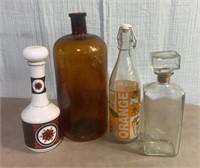 Brown Glass Bottle & VTG Liquor Bottles