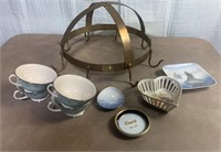 Brass Pot Hanger, Franciscan Teacups & Ceramic