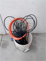 Badminton set with net in a bucket