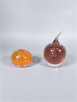 (2) Fruit Shaped Glass Paperweights