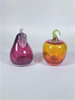 (2) Fruit Paperweights Pear Apple