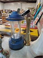 BRASS VASE AND BLUE LANTERN / SHADE