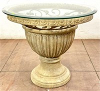 Classical Composite & Iron Urn Glass Top Table