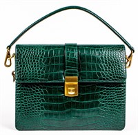 Green Embossed Faux Leather Handbag