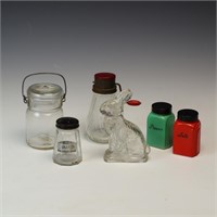 Vintage Green and red glass S&P shakers, nut grind