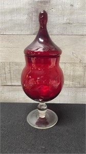 Vintage Ruby Red Apothcary Jar 10" Tall