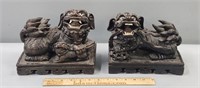 Pair Chinese Carved Wood Foo Dogs