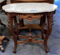 ANTIQUE WALNUT VICTORIAN TURTLE TOP MARBLE TABLE
