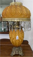 ANTIQUE YELLOW SATIN GLASS VICTORIAN OIL LAMP